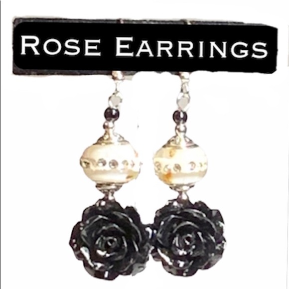 RoseAmethyst Jewelry - Elegant Black Rose Earrings
